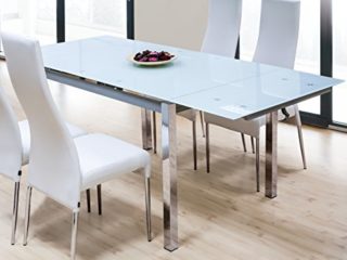 Abitti Mesa para Comedor o Salon Rectangular Extensible de Cristal Templado Color Blanco 120/200x90x78