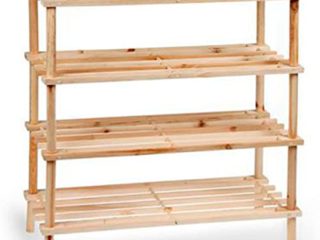 Acan La Bolata - Zapatero de Madera 4 Niveles 73,7 x 25,8 x 67 cm, estantería Multiusos, Mueble Zapatero de Madera Natural sin Tratar 4 Alturas, Soporte para Zapatos, recibidor, Pasillo, Dormitorio
