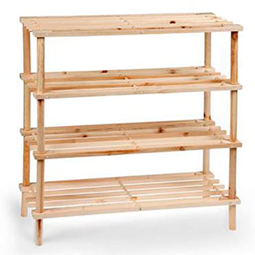 Acan La Bolata - Zapatero de Madera 4 Niveles 73,7 x 25,8 x 67 cm, estantería Multiusos, Mueble Zapatero de Madera Natural sin Tratar 4 Alturas, Soporte para Zapatos, recibidor, Pasillo, Dormitorio