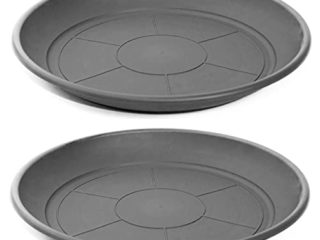 Acan Pack de 2 Platos de plástico para macetas de 30/40 cm Mediterránea. Bandejas, platillos, bajoplatos Redondos para tiestos de Interior, Exterior, jardín, terraza o balcón (Gris)