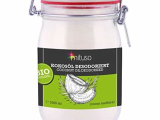 Aceite de coco orgánico mituso, insípido (desodorizado), 1 paquete (1 x 1000 ml) en un vaso con clip