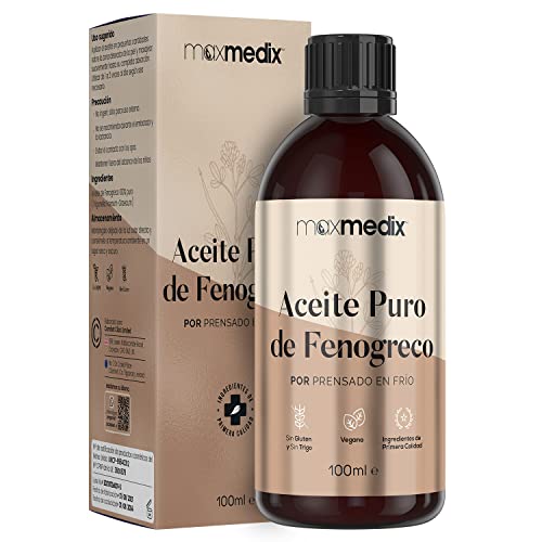 Aceite de Fenogreco 100ml - Aceite 100% Puro y Natural Por Prensado en Frío MaxMedix - Aceite de Masaje para Escote, Cuerpo, Manos y Cabello - Fuente de Vitaminas para la Piel