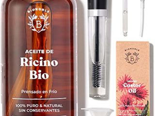 ACEITE DE RICINO ORGÁNICO | 100% Puro, Natural y Prensado en Frío | Pestañas, Cejas, Cuerpo, Cabello, Barba, Uñas | Vegan Castor Oil | Botella de Vidrio + Pipeta + Bomba + Kit de Rímel (50ml)
