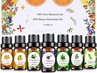 Aceites Esenciales Aromaterapia TOP 7 x 10ml, Aceites Esenciales para Humidificador Difusor 100% Puro & Naturales, Menta, Limón, Limoncillos, Lavanda, Eucalipto, Naranja Dulce, Árbol de Té