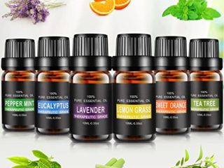 Aceites Esenciales, joylink 100% Natural Puro, 6 x 10 ml Set de Aceites Esenciales（Lavanda, Menta, Naranja Dulce, Eucalipto, Arbol de Té, Hierba de Limón）