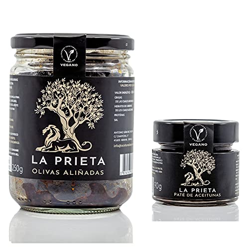 Aceitunas Prietas negras deshidratadas Kalamata española 100% + Pate de Aceitunas Prietas Tapenade Olivada (PACK 2)