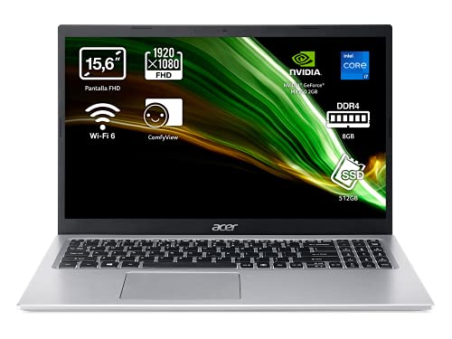 Acer Aspire 5 A515-56G - Ordenador Portátil 15.6" Full HD, Laptop (Intel Core i7-1165G7, 8 GB RAM, 512 GB SSD, NVIDIA GeForce MX350, ComfyView, Sin OS), PC Portátil Plata, Teclado QWERTY Español