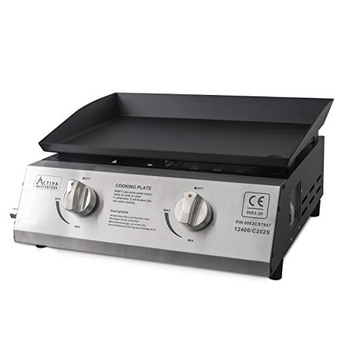 ACTIVA Plancha con 2 quemadores de 2,1 kW (4,2 KW), barbacoa, plancha, asador gastronómico