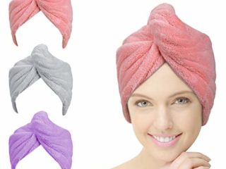ACWOO Toallas para Secar El Pelo, 3pcs Gorro de Pelo Seco para Mujeres, Cabello Turbante de Secado rápido Coral Fleece con Botón del Abrigo, para SPA, Maquillaje