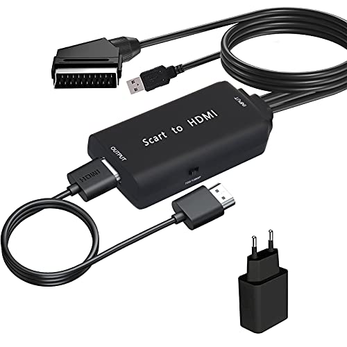 Adaptador de Cable Euroconector a HDMI, TLsiwio Convertidor Euroconector Scart a HDMI Entrada Scart Salida HDMI 1080p, Conversor Euroconector a HDMI con Cable HDMI para TV Bluray DVD VHS Xbox PS2