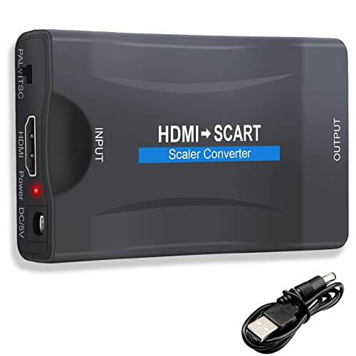 Adaptador de HDMI a euroconector, con Cable de alimentación Adaptador de euroconector HDMI, Salida de euroconector de Entrada HDMI, para Sky HD BLU Ray Apple TV PS3 TV CR