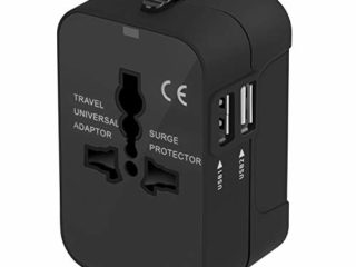 Adaptador Enchufe De Viaje Universal Enchufe Adaptador Internacional Con Dos Puertos USB Para Japón China Canadá USA EU UK AU Acerca De 150 Países Para Navidad (Negro)
