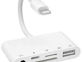 Adaptador Lector Tarjetas SD 5 en 1 Adaptador Audio USB OTG con Adaptador Auriculares de 3,5 mm Kit de Conexión Cámara USB Lector Tarjetas Memoria SD / TF Compatible con Phone 12/11/XR/XS/X/8/7/Pad