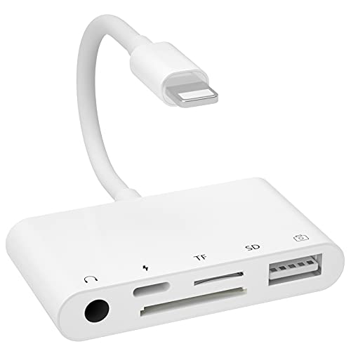 Adaptador Lector Tarjetas SD 5 en 1 Adaptador Audio USB OTG con Adaptador Auriculares de 3,5 mm Kit de Conexión Cámara USB Lector Tarjetas Memoria SD / TF Compatible con Phone 12/11/XR/XS/X/8/7/Pad