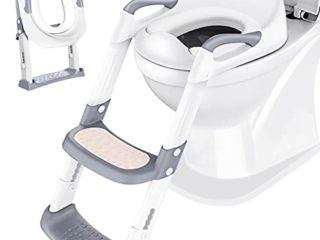 Adaptador WC Niños con Escalera: Bebe Plegable Portatil Infantil Asiento Inodoro con Escalón Ancho Antideslizante-Bebés Orinales Asientopara 1-10 Niños con Escalera Reductor & Cojín Suave | Blanco