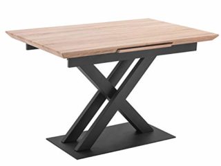 Adec Victory, Mesa de Comedor, Mesa de Salon o Cocina, Color Roble y Estructura Metalica en Color Negro, Medidas: 120/160 cm (Largo) x 80 cm (Ancho) x 76 cm (Alto)