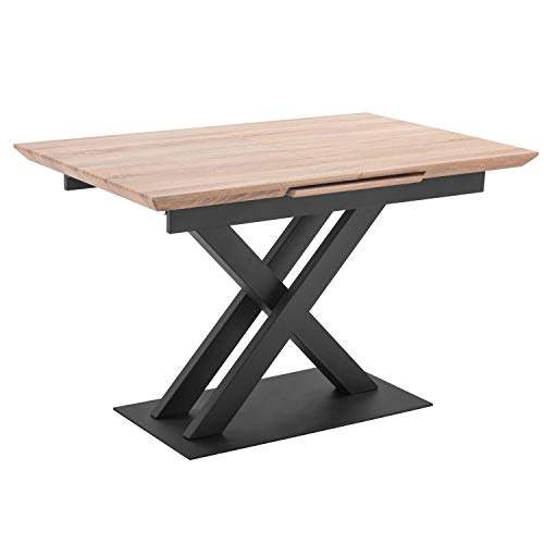 Adec Victory, Mesa de Comedor, Mesa de Salon o Cocina, Color Roble y Estructura Metalica en Color Negro, Medidas: 120/160 cm (Largo) x 80 cm (Ancho) x 76 cm (Alto)
