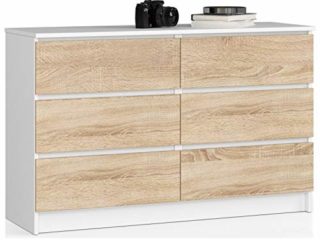 ADGO K120 - Cómoda moderna bicolor con 6 cajones (120 x 40 x 77 cm), color blanco