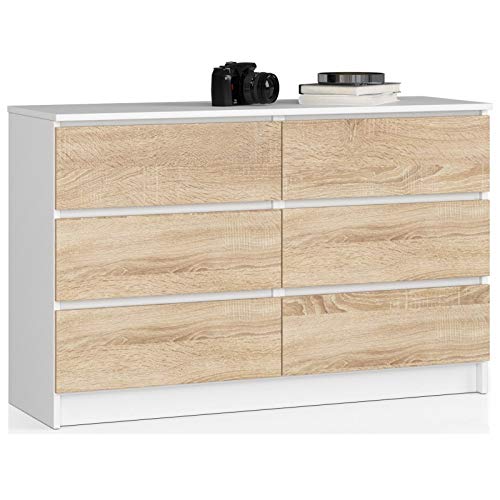 ADGO K120 - Cómoda moderna bicolor con 6 cajones (120 x 40 x 77 cm), color blanco