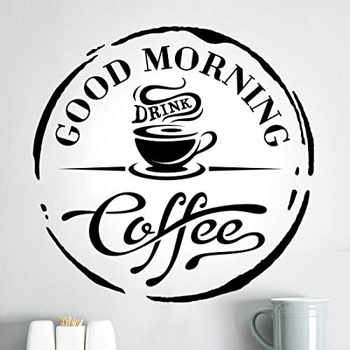 Adhesivo decorativo para pared con texto en inglés "Good Morning Drink Coffee Cafe Window Sticker Art Stickers Vinilo Decoración" para cocina, espejo, azulejos, citas, transferencias, decoración