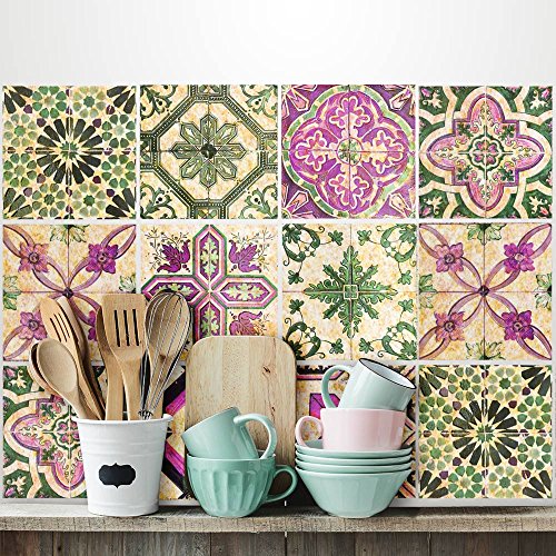 Adhesivos para Azulejos de Baño y Cocina 24 piezas 10x10 cm - PS00061 Decoración de pared Adhesivo de PVC impermeable Azulejos de cemento Mosaico