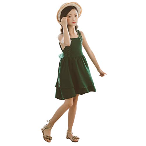 Adolescente Chica Vestido de Encaje de Honda Vestido Niñas Verano Playa Bohemia Ropa Bebe Niña Bautizo Vestido de Princesa Vestido para Niñas Vestidos Bebe Niña Disfraz Nina Vestir (Verde, 11-13 años)