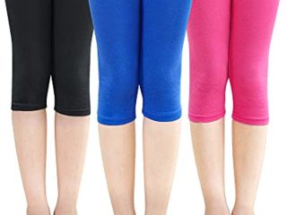 Adorel Leggings 3/4 Cortos Algodón Pantalón Niña Pack de 3 Azul & Rosa & Negro 8 Años (Tamaño del Fabricante: 130)