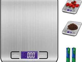 ADORIC Báscula Digital para Cocina de Acero Inoxidable, Balanza de Alimentos Multifuncional, Peso de Cocina, Color Plata (Baterías Incluidas) (Plateado)