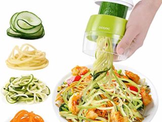 Adoric Cortador de Verdura 4 en 1 Rallador de Verduras Calabacin Pasta Espiralizador Vegetal Veggetti Slicer Pepino, Espaguetis de Calabacin, Cortador Espiral Manual (Verde)