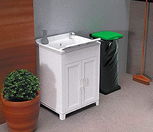 Adventa Lava-Lavabo de Resina para Interior/Exterior, 60 x 50 x 85 cm, Color Blanco, Medium