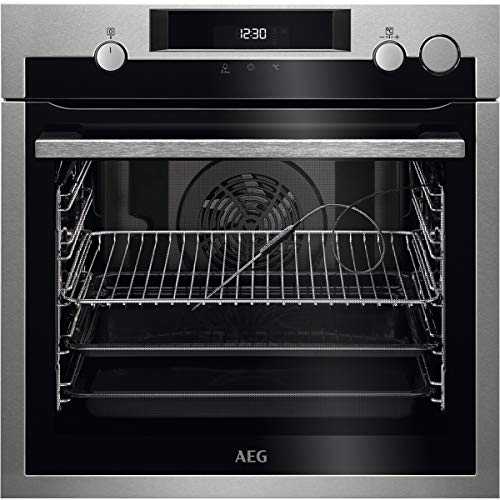 AEG BSE577321M Horno Multifunción, Limpieza Pirolítico, 9 funciones + Vapor, Cocción Uniforme, Sonda Térmica, Ventilador XXL, LCD Táctil, Antihuellas, Cierre Suave, Bandeja XXL, Inox, A+, 72 Litros