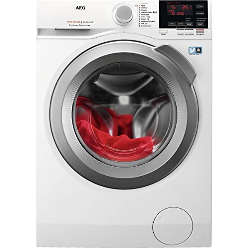 AEG L6FBG824 Lavadora de Libre Instalación, Carga Frontal, 8 Kg, 1200 rpm, Serie 6000, Motor Inverter, Programa Rápido, Panel de control LCD, Puerta XL Plata, Blanco