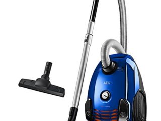 AEG VX6-2-IS-P Aspiradora de Trineo Con Bolsa, 800 W de Potencia, Ruedas 360º, Filtro Higiénico Lavable, Radio de acción de 9m, 77dB de Ruido, Cepillos Suelos Duros y Parquet, Color Azul