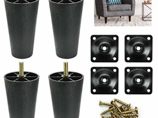 AFASOES 4 Pcs Patas Sofas Altas 12 cm Patas de Sofás Salón Plastico Patas Sofa Negras Patas para Sillones Altas Patas M8 para Sofás Sillones Mesitas de Noche Mueble + 4 Placa Metalica + 16 Tornillos