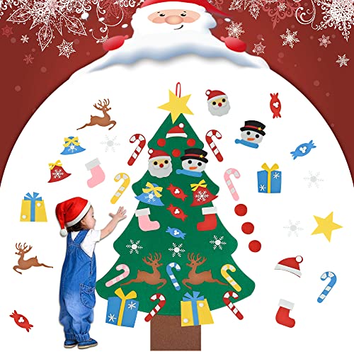 AFASOES Arboles de Navidad de Fieltro para Pared 94 cm con 25 Adornos Arbol Navidad Fieltro 3D Pino de Fieltro Navideños Arbol Navidad Fieltro DIY para Niños Manualidades + Una Cuerda para Colgar