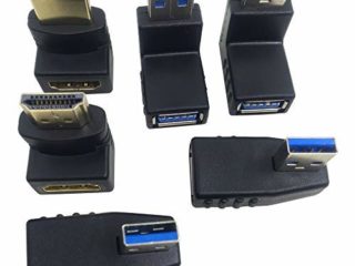 AFUNTA 4 adaptadores USB 3.0 2 adaptadores HDMI macho a hembra,adaptador de extensión conector USB a derecha/izquierda/arriba/abajo ángulo adaptador convertidor de enchufe conector HDMI 90 y 270grados
