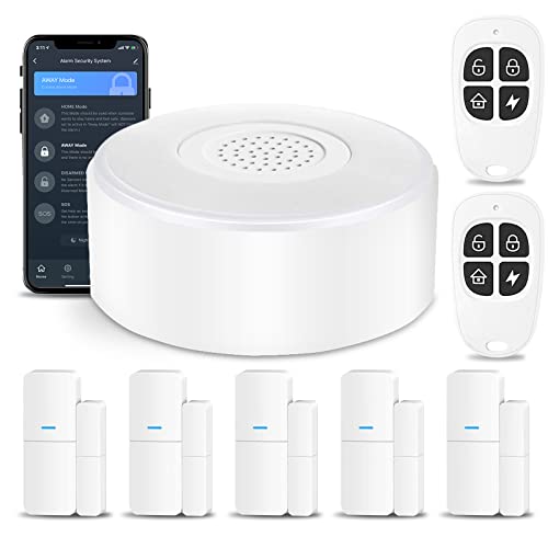 AGSHOME Alarmas para Casa WiFi, Alarma Casa con 1 Sirena, 5 Sensor Puerta 2 Mandos A Distancia, Alarma Sin Cuotas, Alarma De Aplicación A Través De La Red Móvil…