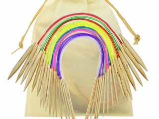 Agujas Tejer Circulares Juego de Agujas de Tejer Redondas de 18 Tamaños, Agujas de Tejer de Doble Punta para Sombreros, Guantes, Calcetines, Bufandas (40 cm / 15,7 Pulgadas)
