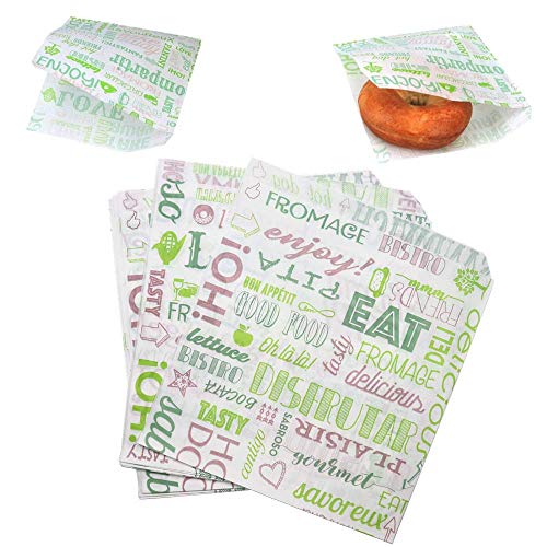 AhGuwa - 50 pcs Papel Antigrasa para Alimentación, Durable, Resistentes a la humedad y Grasas, Bolsa de Papel para Bocadillo, Hamburguesas, Snacks, 19X17 cm, Verde
