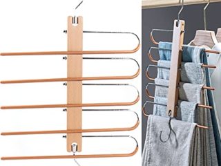 Ahorra Espacio Percha para Ropa,Perchas Pantalones 5 en 1,Perchas Pantalones Plegables,Perchas Ropa de Madera Antideslizantes Organizador de Armario,Se Utiliza para Ropa, Pantalones Vaqueros