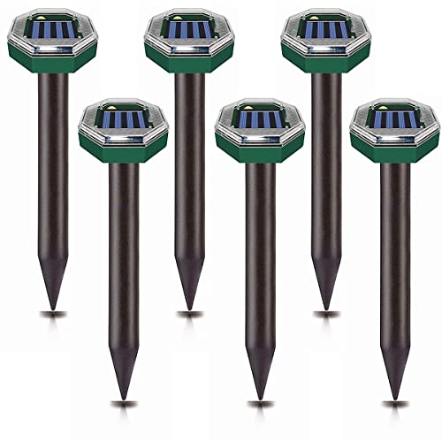 Ahuyentador de Ratas 6 Piezas,Ahuyentador de Topos ultrasonico,Solar Repelente de Ratones,IP65 Impermeable Repelente ultrasonico de Ratones,Repelente de jardín para Anti topos,Ratones,serpiente