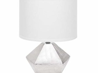 Aigostar - Lámparas de Mesita de Noche, Lámpara de Mesa de Cerámica E14, Pantalla de Tela, Lámpara Escritorio Diseño Clasico Vintage para Dormitorio, Salon, Estudio, L15 x H25cm, Plateado
