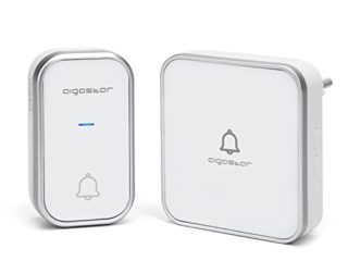 Aigostar Timbre Inalámbrico, Timbre de Puerta con Autoalimentado, Timbre Inalámbrico Exterior Impermeable con Indicadores LED, Resistente al Agua, 36 Melodías, 3 Niveles de Volumen, Blanco