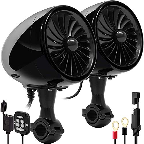 Aileap SPK350X 4 Pulgadas de Rango Completo, Impermeable, Motocicleta, Altavoces estéreo Bluetooth, Amplificador de Audio Todo en uno, Sistema de Radio para ATV RZR UTV (Negro,Ventilador)