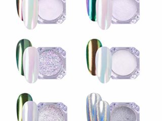 AIMEILI 6 colors Efecto Espejo Uñas Polvo Acrilico Para Uñas Esmalte de Uñas Cromo Pigmento Brillo y decoración de uñas Manicura Decoración Chrome Rainbow Camaleón Uñas Mirror Nail Glitter Powder