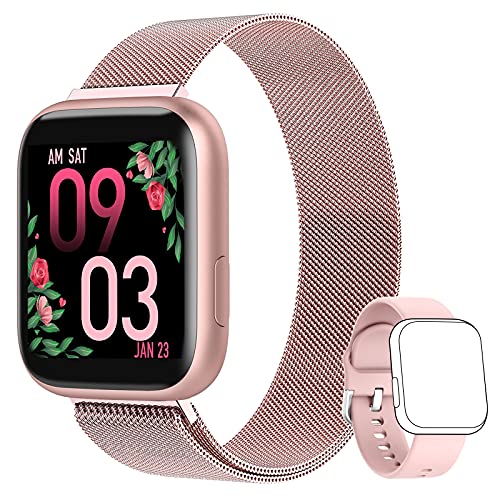 AIMIUVEI Smartwatch Mujer, Reloj Inteligente Mujer con 1.4 Inch Táctil Completa con Pulsómetro, Presión Arterial, Notificaciones Inteligentes, Podómetro, Reloj Inteligente IP67 para Android iOS Rosa