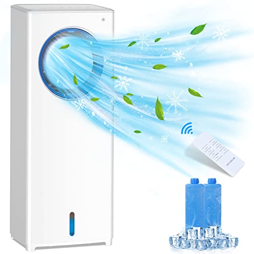 Aire Acondicionado Móvil, Climatizador Evaporativo Portátil Potente Silencioso, 4 en 1 Enfriador de Aire Grande, 3 Modos y 3 Velocidades de Viento, Humidificador, Ventilador