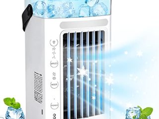 Aire Acondicionado Portatil Silencioso, 5 En 1 Mini Enfriador de Aire de Dobles Ventiladores, Mini Acondicionador de Aire Móvil con 3 Velocidades/7 Colores/ 480ML para Hogar Oficina, Regalo Verano
