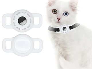 Airtag Funda de Silicona para Collar de Mascotas, Funda Airtag con película Protectora HD de Alta Transparencia, Buscador GPS portátil Ajustable para Collar de Perro y Gato 2 PCS (2-Blanco)