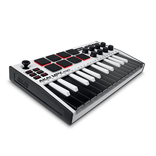 AKAI Professional MPK Mini MK3 White - Teclado Controlador MIDI USB de 25 Teclas con 8 Drum Pads, 8 Perillas y Software de Producción Musical Incluido, Blanco